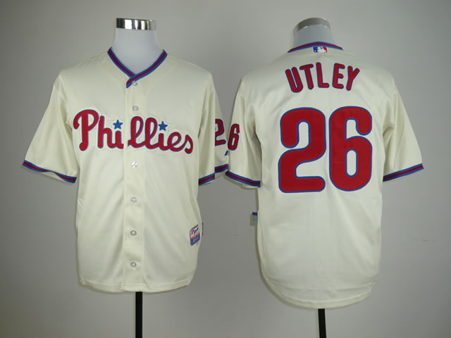 Men Philadelphia Phillies 26 Utley Cream MLB Jerseys